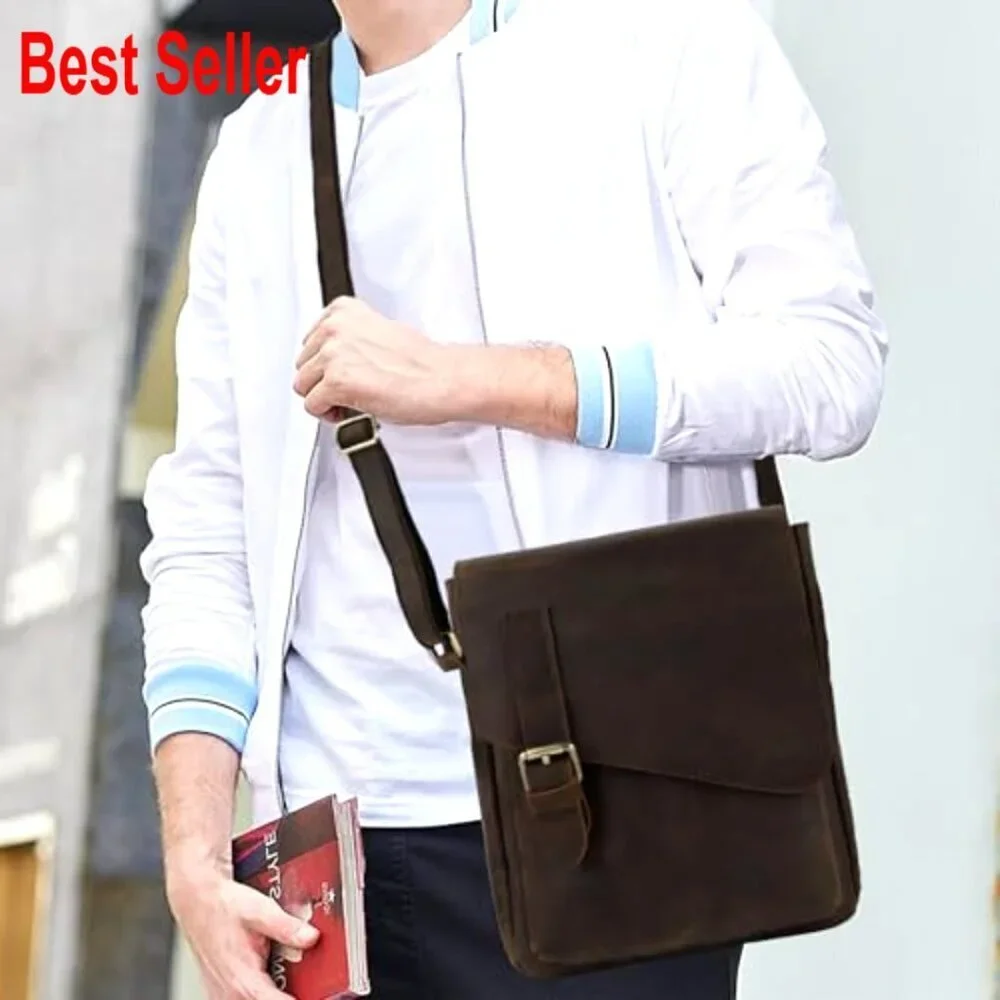 Genuine Leather Messenger Bag Crossbody Sling Bag Adjustable Strap